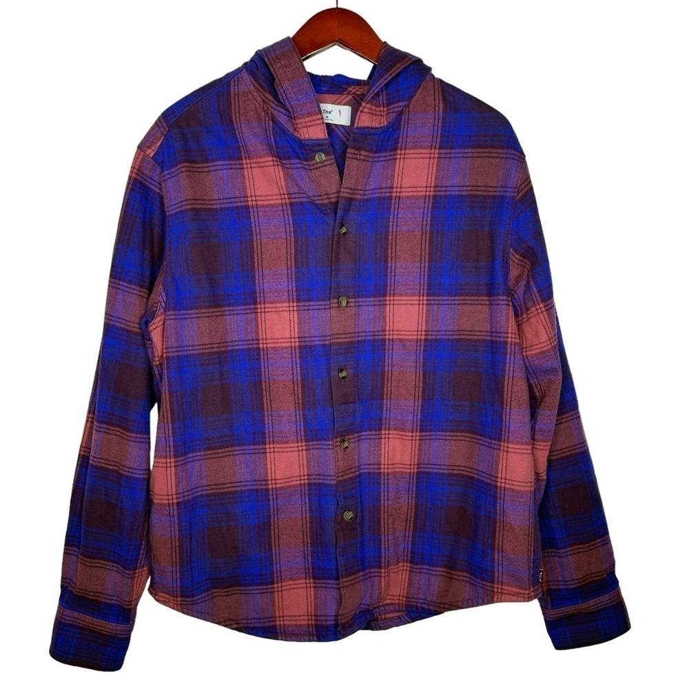 ARITZIA TNA NWOT  Hooded Flannel Plaid Shirt Jacket Size Medium in Purple Plaid